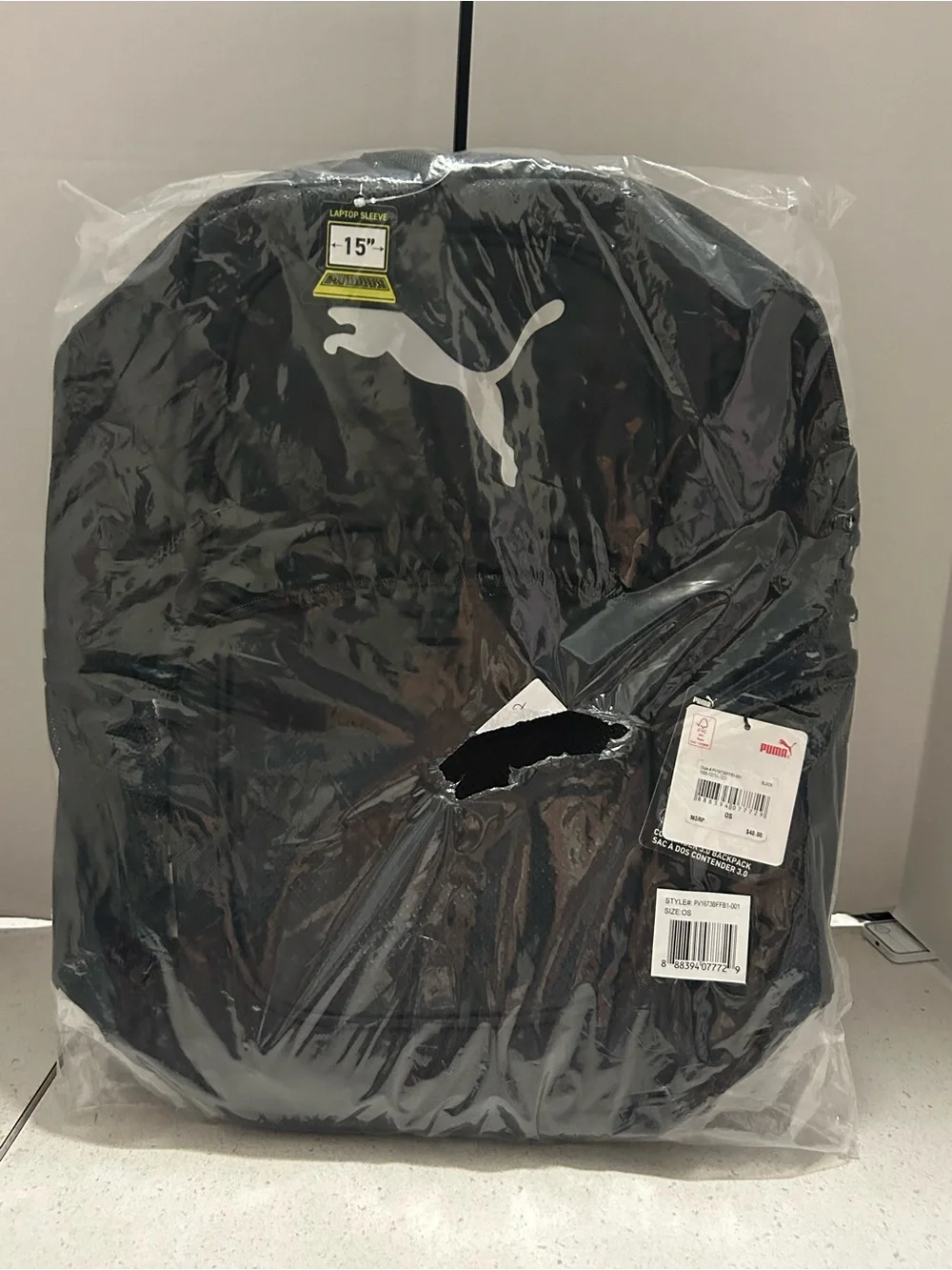 Puma Black Backpack with White Puma Logo